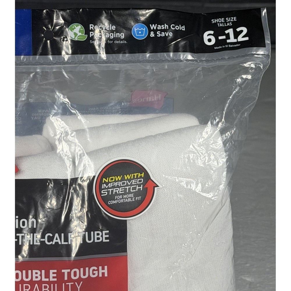 Hanes ~ 8-Pair White Over The Calf Tube Socks Cotton Blend Cushioned ~ Size 6-12 - Picture 4 of 12